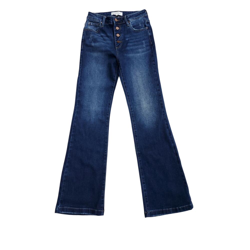High-Rise Dark Blue Boot-Cut Jeans - Unbranded